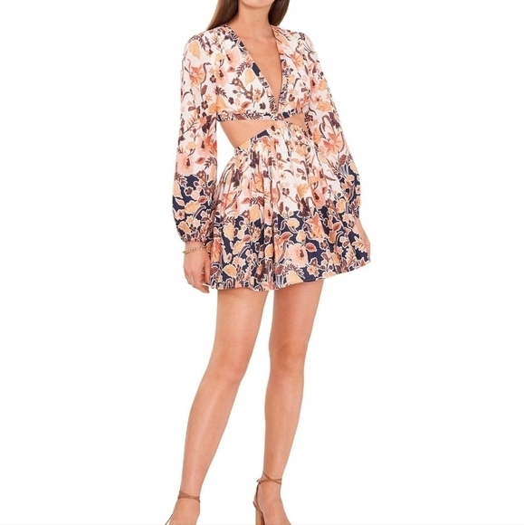 CHELSEA & VIOLET Floral Print Mini Dress Cutout Long Sleeve Party Cocktail Dress - Picture 1 of 9